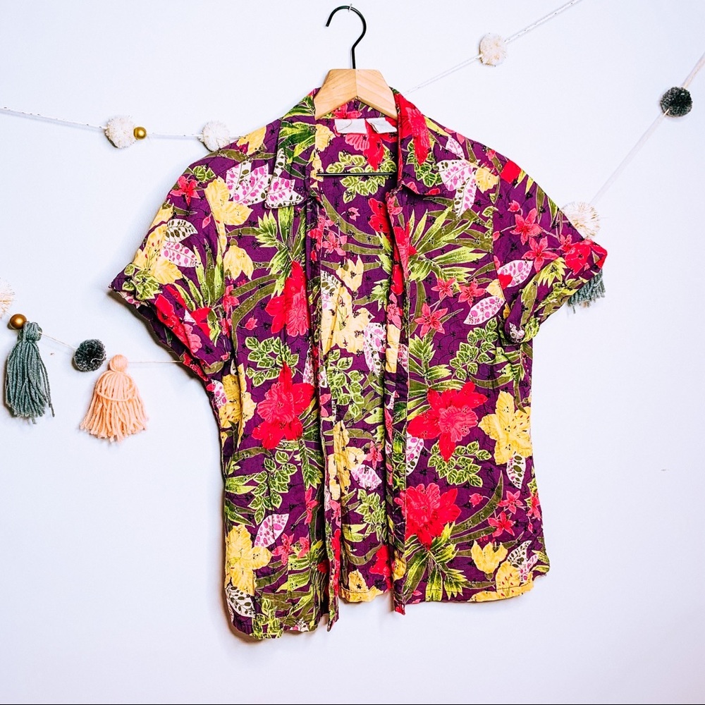 VINTAGE y2k floral Hawaiian button up popover